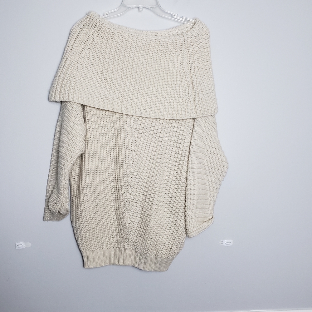 Umgee Cream Ribbed Fold Over Sweater size Small - Picture 2 of 3